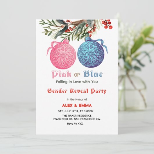 Rosa oder blaue Winter-Party Einladung (Stehend Vorderseite)