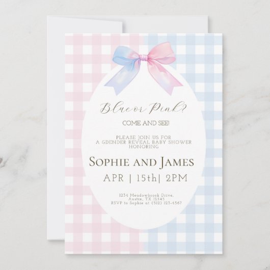 Rosa oder blaues Geschlecht offenbaren Baby-Dusche Einladung (Vorderseite)