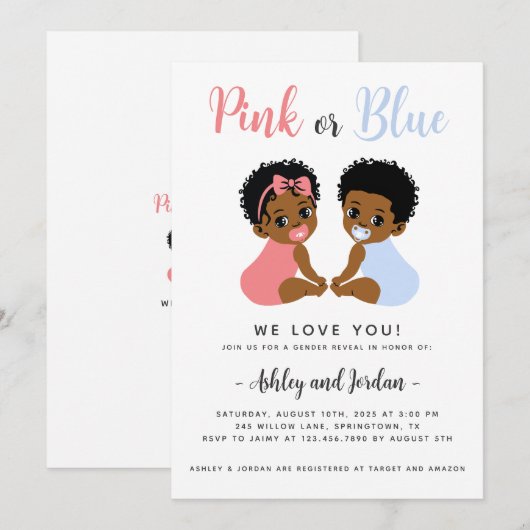 Rosa oder blaues Geschlecht offenbaren Einladung s (Vorne/Hinten)