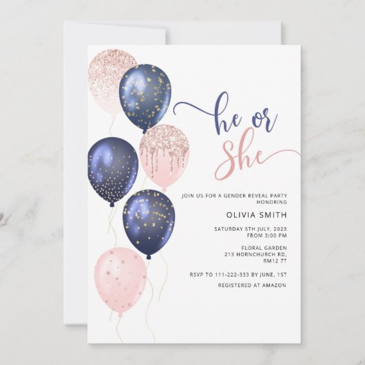 Rosa oder blaues Grüngeschlecht Einladung (Vorderseite)