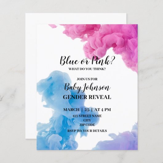 Rosa oder Blaues Rauchen - Einladung (Vorne/Hinten)