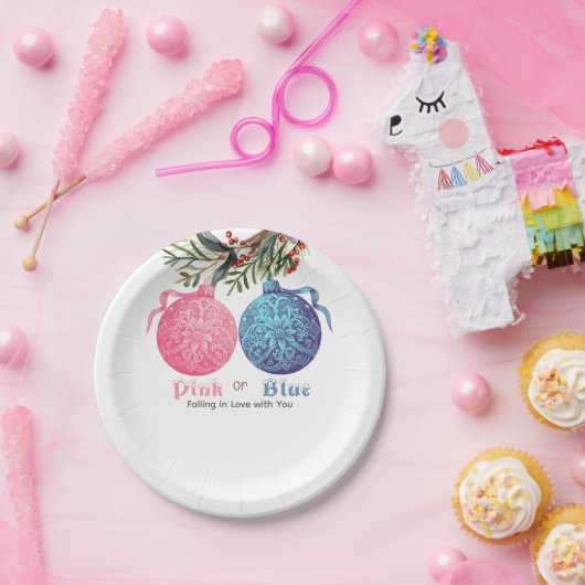 Rosa oder blaues Winter Gender Reveal Party Pappteller (Party)