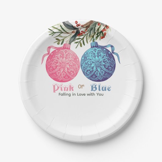 Rosa oder blaues Winter Gender Reveal Party Pappteller (Vorderseite)