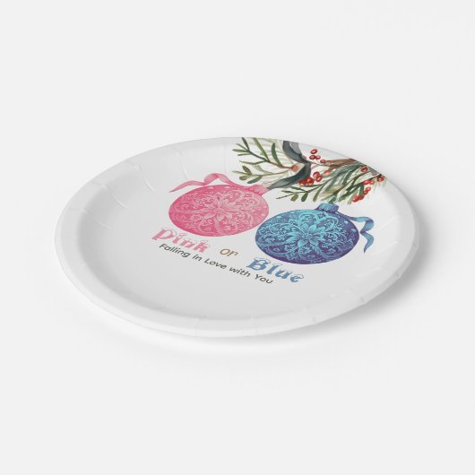 Rosa oder blaues Winter Gender Reveal Party Pappteller (Schrägansicht)