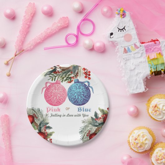 Rosa oder blaues Winter Gender Reveal Party Pappteller (Party)