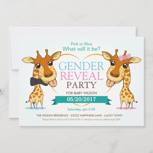 Rosa oder Blue Baby Giraffe Gender Reveal Party UA Einladung (Vorderseite)