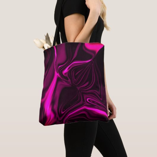 Rosa oder lila Kurven auf dunklem lila Hintergrund Tasche (Von Nahem)