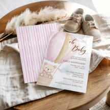 Rosa Oh Baby Script Bär im Heißluftballon Dusche
