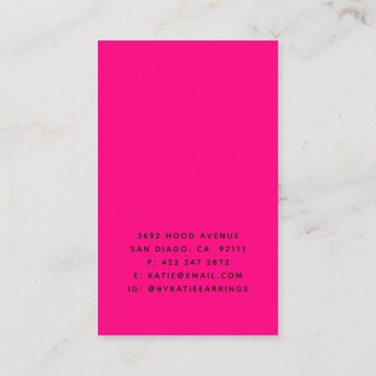 Rosa Ohrring-Display-Karten für die Verpackung Visitenkarte (Rückseite)