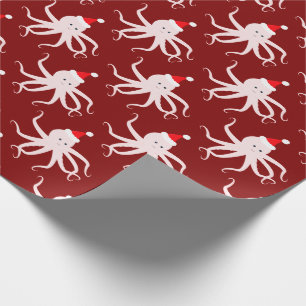Rosa Oktopus in der Weihnachtsmannmütze Weihnacht Geschenkpapier