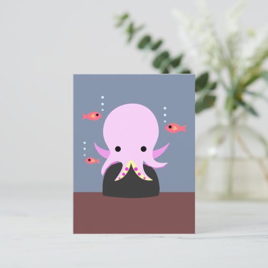 Rosa Oktopus Postkarte (Stehend Vorderseite)