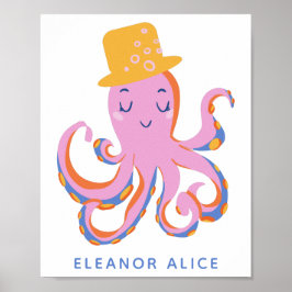 Rosa Oktopus Quirky Tanzen Tier Personalisiert Poster