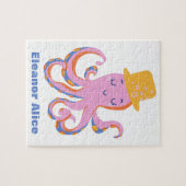 Rosa Oktopus Quirky Tanzen Tier Personalisiert Puzzle (Horizontal)