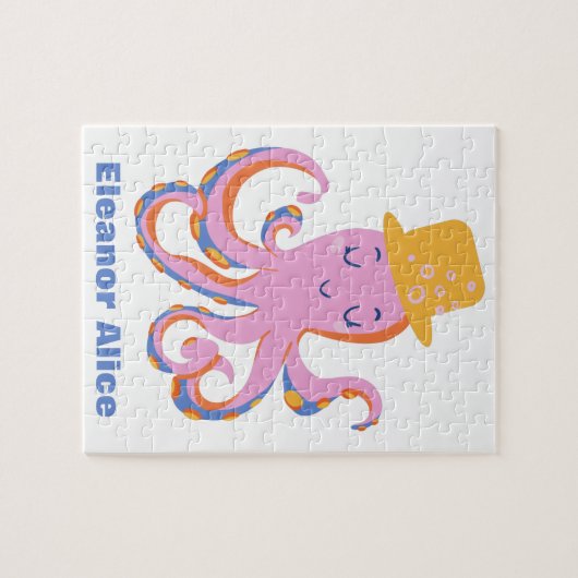 Rosa Oktopus Quirky Tanzen Tier Personalisiert Puzzle (Horizontal)