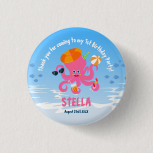 Rosa Oktopus Sommermädchen Geburtstagsparty Button
