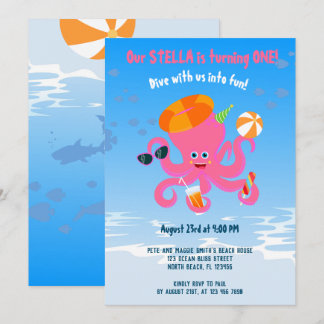 Rosa Oktopus Sommermädchen Geburtstagsparty Einladung