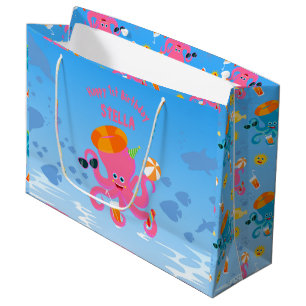 Rosa Oktopus Sommermädchen Geburtstagsparty Große Geschenktüte
