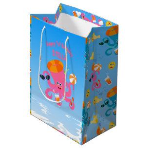 Rosa Oktopus Sommermädchen Geburtstagsparty Mittlere Geschenktüte