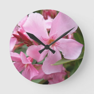 Rosa Oleander-Blumen-Wanduhr Elegante Botanica Runde Wanduhr