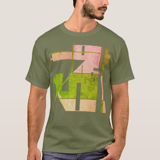 Rosa Olive Green Geometrie Tribal Art Abstrakt T-Shirt (Vorderseite)