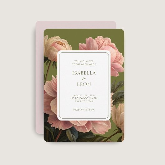 Rosa | Olive Green Vintag Rose Wedding Einladung