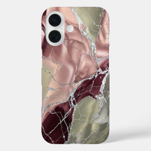 Rosa Oliven-Marmor-Handyhülle Silber Luxus iPhone 16 Hülle