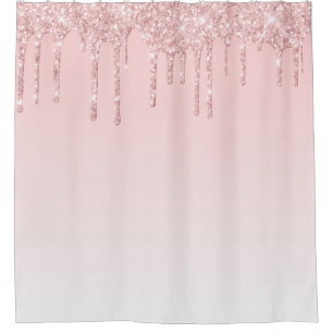 Rosa Ombre. Dripping Glitzer Duschvorhang