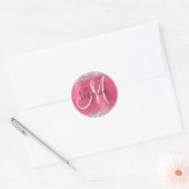 Rosa Ombre Foil Silver Glitzer Monogram Runder Aufkleber (Umschlag)