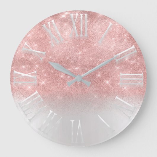 Rosa Ombre Glitzereffekt weiße Funken-Prinzessin Große Wanduhr (Vorderseite)