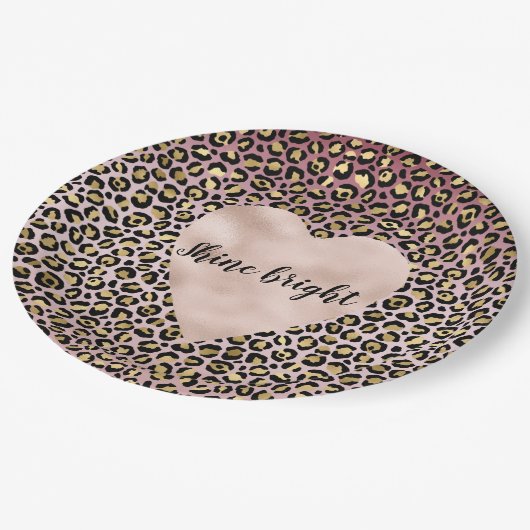 Rosa Ombre Gold Black Leopard Prinz Herz  Pappteller (Schrägansicht)