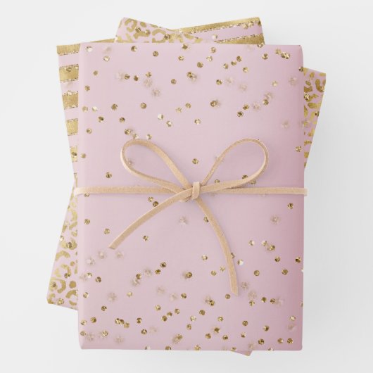 Rosa Ombre Gold Glitz Sparkle Streifen Leopard Geschenkpapier Set (Beispiel)