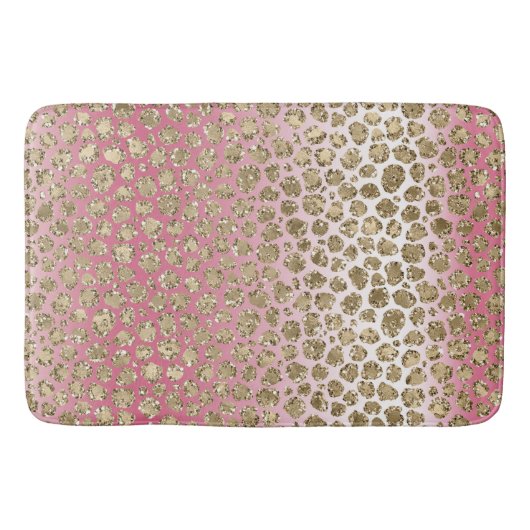 Rosa Ombre Gold Glitzer Glitz Leopard Print Badematte (Vorderseite)