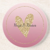Rosa Ombre Gold Glitzer Herz Getränkeuntersetzer (Vorne)