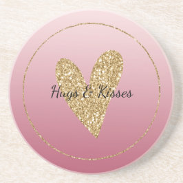 Rosa Ombre Gold Glitzer Herz Getränkeuntersetzer