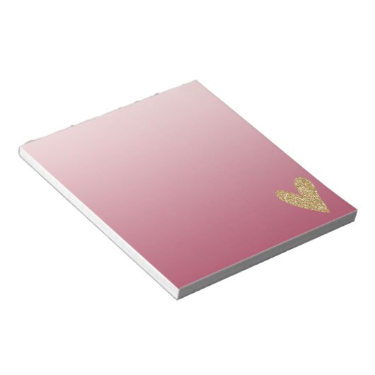 Rosa Ombre Gold Glitzer Herz Notizblock (angewinkelt)
