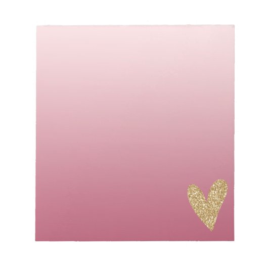Rosa Ombre Gold Glitzer Herz Notizblock (Vorderseite)