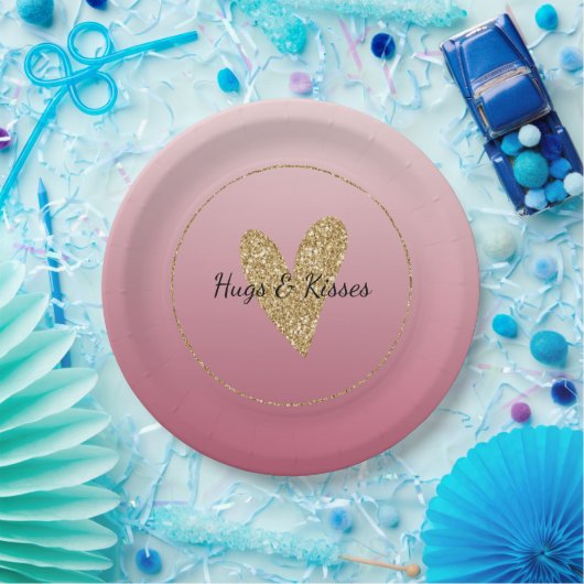 Rosa Ombre Gold Glitzer Herz Pappteller (Party)