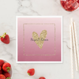 Rosa Ombre Gold Glitzer Herz Serviette