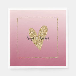 Rosa Ombre Gold Glitzer Herz Serviette