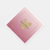 Rosa Ombre Gold Glitzer Herz Serviette (Ecke)