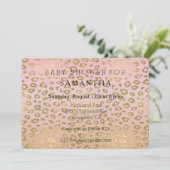 Rosa Ombre Gold Leopard Babydusche Einladung (Stehend Vorderseite)