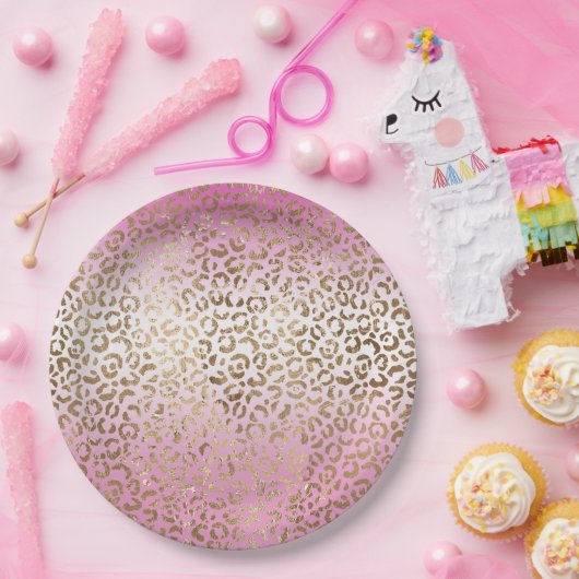 Rosa Ombre Gold Leopard Print Pappteller (Party)