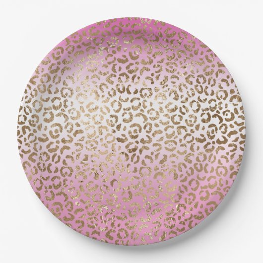 Rosa Ombre Gold Leopard Print Pappteller (Vorderseite)