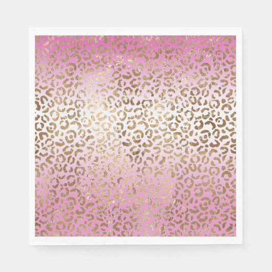 Rosa Ombre Gold Leopard Print Serviette (Vorderseite)