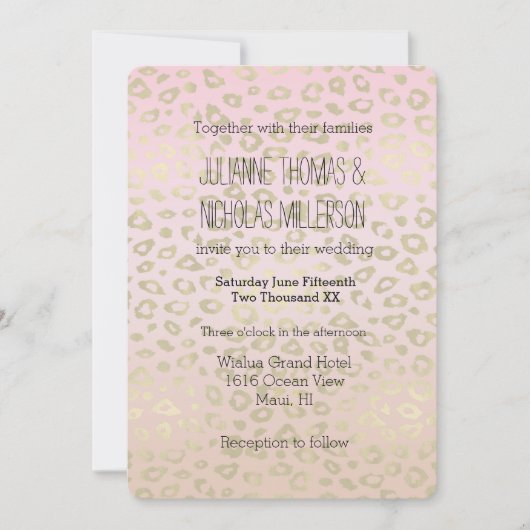 Rosa Ombre Gold Leopard Print Wedding Einladung (Vorderseite)