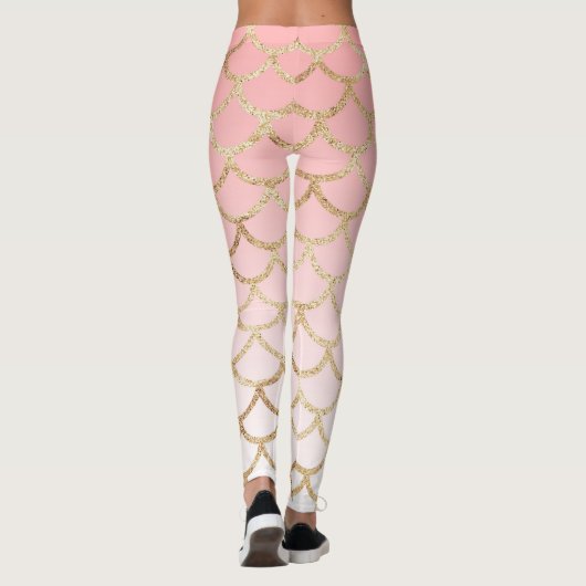 Rosa Ombre GoldGlitzer-Meerjungfrau stuft Leggings (Rückseite)