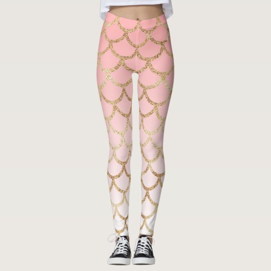 Rosa Ombre GoldGlitzer-Meerjungfrau stuft Leggings (Vorderseite)