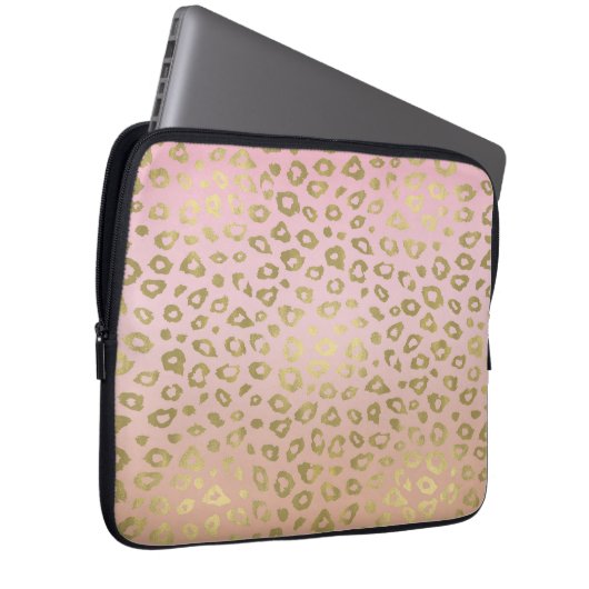 Rosa Ombre Goldleopard-Druck Laptopschutzhülle (Vorne Rechts)