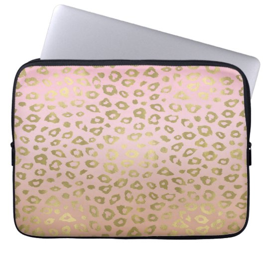 Rosa Ombre Goldleopard-Druck Laptopschutzhülle (Vorderseite)