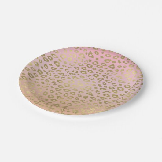 Rosa Ombre Goldleopard-Druck Pappteller (Schrägansicht)